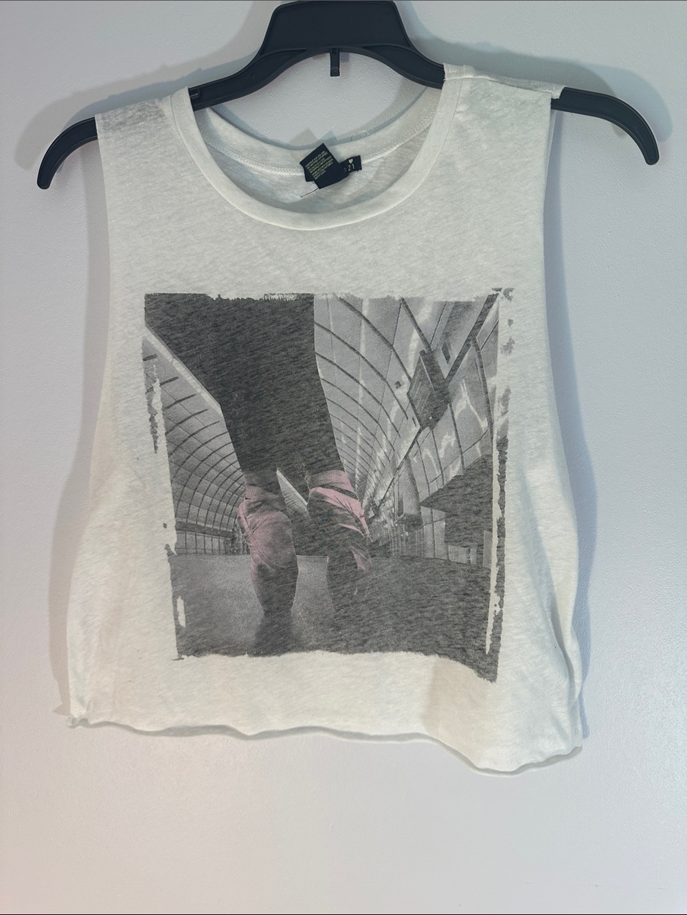 4/$20 Forever 21 White Crewneck Tee with Gray Logo Detail